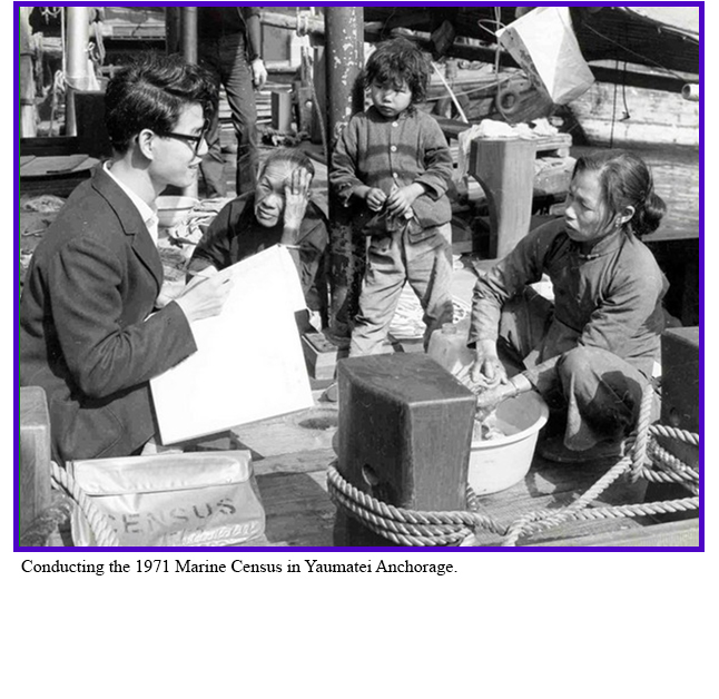 Conducting the 1971 Marine Census in Yaumatei Anchorage.