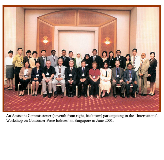 An Assistant Commissioner (seventh from right, back row) participating in the “International Workshop on Consumer Price Indices” in Singapore in June 2001.