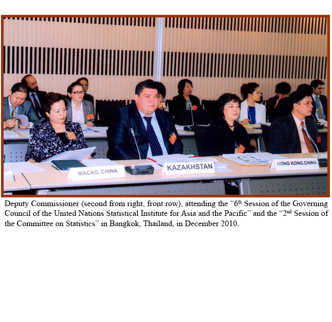 Deputy Commissioner (second from right, front row), attending the “6th Session of the Governing Council of the United Nations Statistical Institute for Asia and the Pacific” and the “2nd Session of the Committee on Statistics” in Bangkok, Thailand, in December 2010.