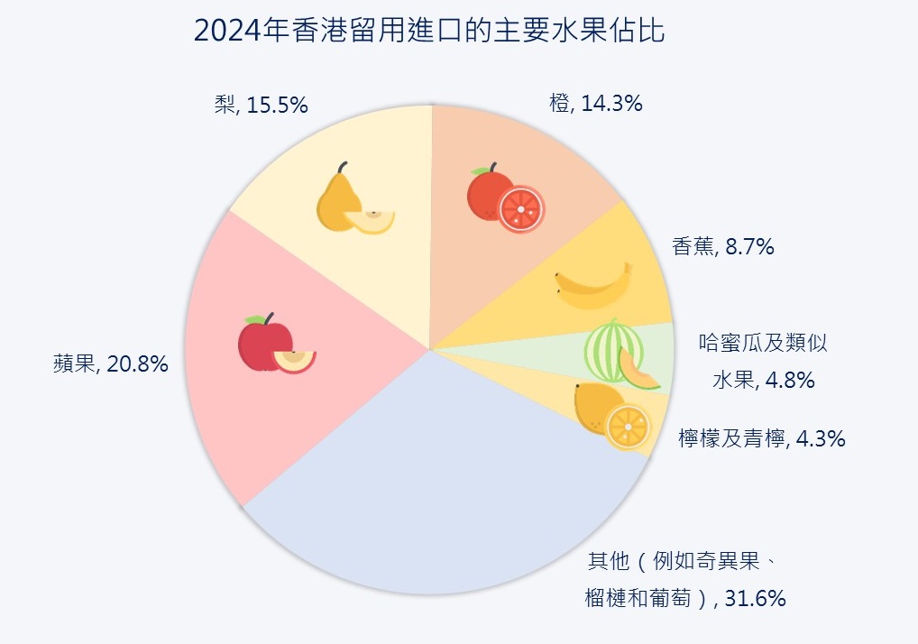 香港留用進口的主要水果佔比（%）