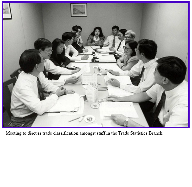 Meeting to discuss trade classification amongst staff in the Trade Statistics Branch.