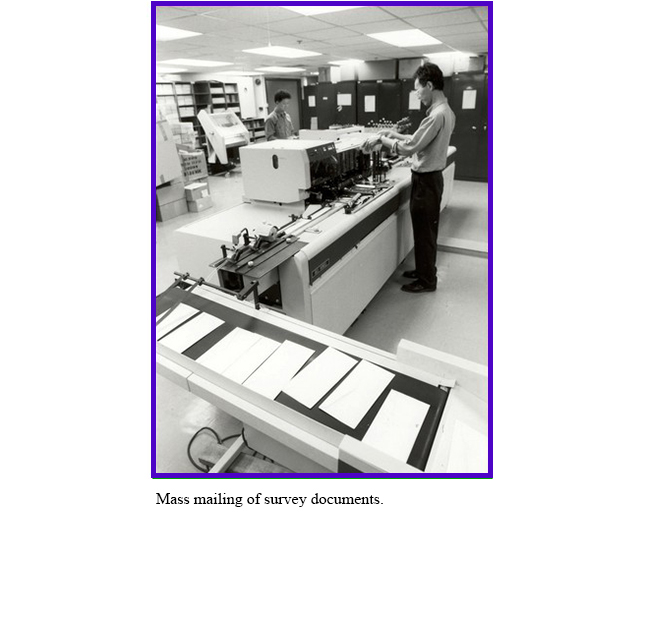 Mass mailing of survey documents.