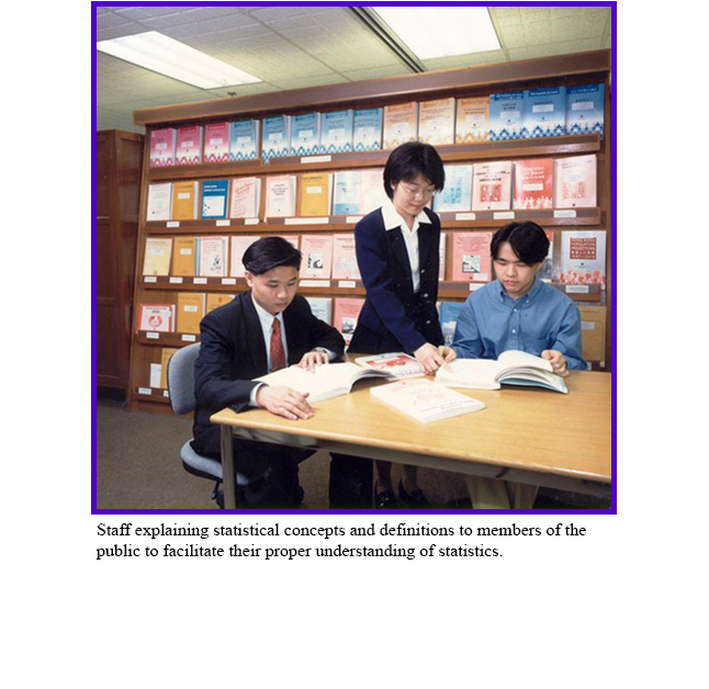 Staff explaining statistical concepts and definitions to members of the public to facilitate their proper understanding of statistics.