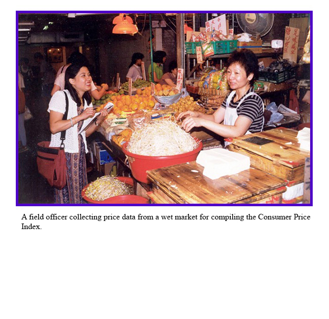 A field officer collecting price data from a wet market for compiling the Consumer Price Index.