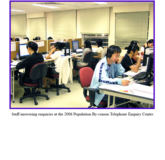 Staff answering enquiries at the 2006 Population By-census Telephone Enquiry Centre.