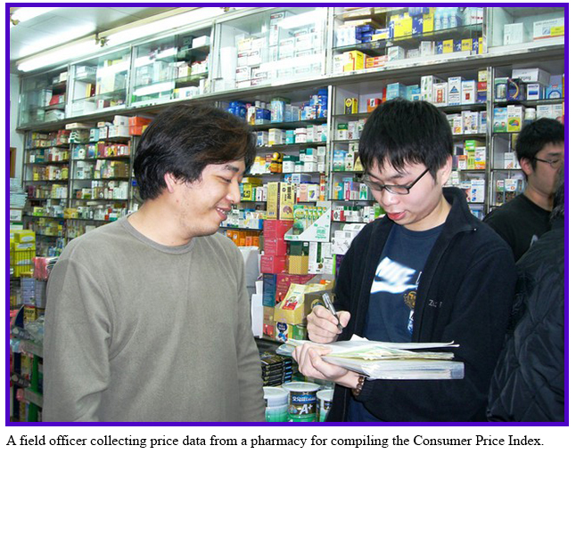 A field officer collecting price data from a pharmacy for compiling the Consumer Price Index.