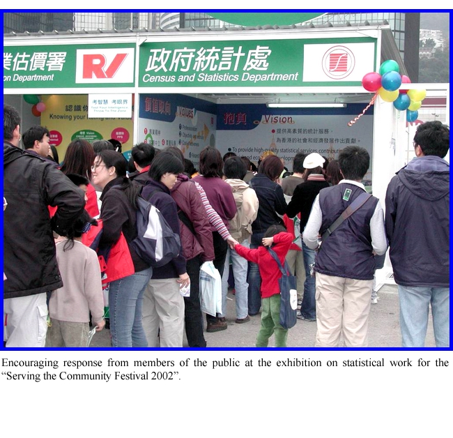 Encouraging response from members of the public at the exhibition on statistical work for the gServing the Community Festival 2002h.