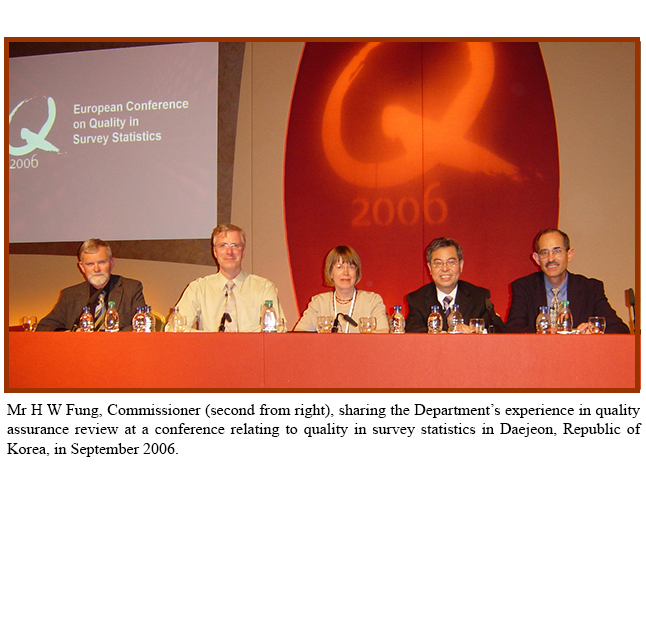Mr H W Fung, Commissioner (second from right), sharing the Department’s experience in quality assurance review at a conference relating to quality in survey statistics in Daejeon, Republic of Korea, in September 2006.