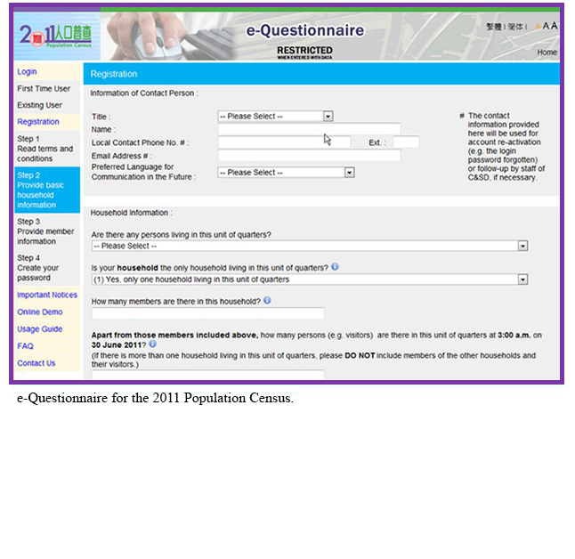 e-Questionnaire for the 2011 Population Census.