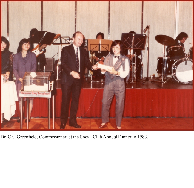 Dr. C C Greenfield, Commissioner, at the Social Club Annual Dinner in 1983.