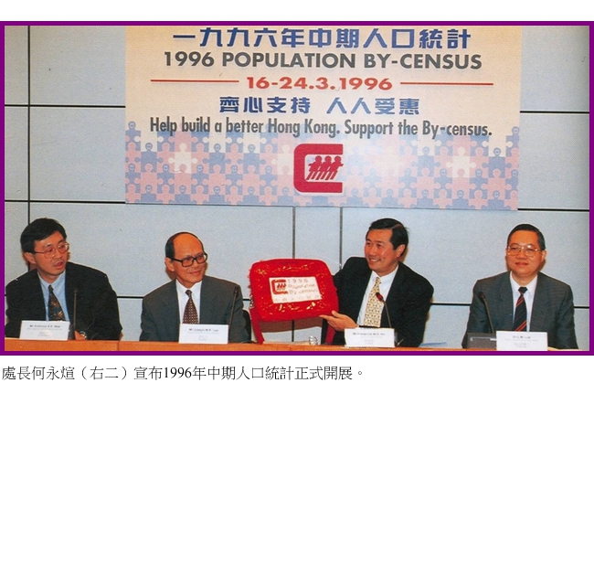 處長何永煊（右二）宣布1996年中期人口統計正式開展。