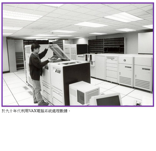 於九十年代利用VAX電腦系統處理數據。