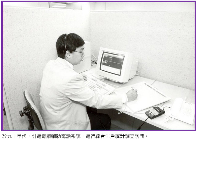 於九十年代，引進電腦輔助電話系統，進行綜合住戶統計調查訪問。