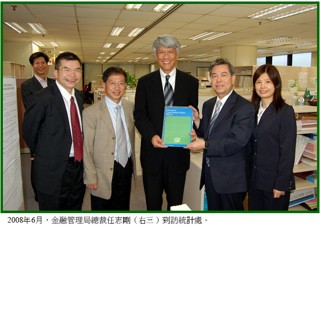 2008年6月，金融管理局總裁任志剛（右三）到訪統計處。